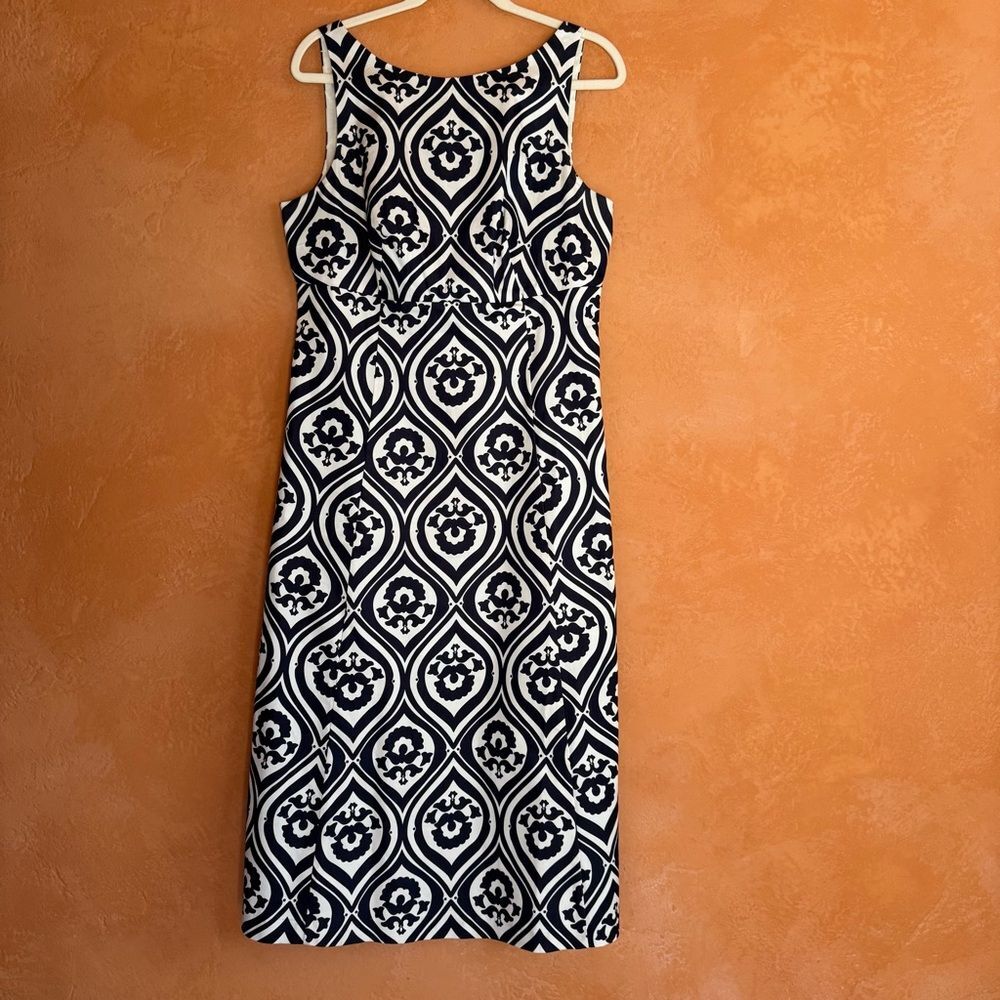 Boden Navy White Geometric Shift Dress Size 10 Sleeveless Coastal Preppy Spring